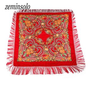135*135cm Russian Retro Style Women Cotton Square Floral Tassel Scarf Wraps Ladies Scarves Blanket Shawls Pashmina