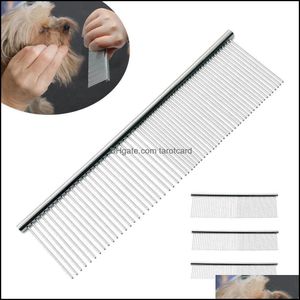 Dog Grooming Fontes Pet Home Garden S / M / L Double Row Pente Inoxidável Steellice Rake para Cachorrinho Cat Longo Cabelo Derramamento Escova 50 pcs Drop Del