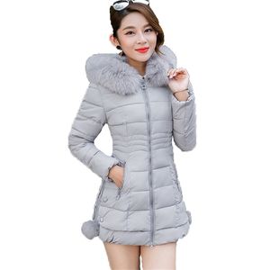 Winter Fashion Parka Coat Kvinnor Koreanska M-3XL Plus Storlek Rosa Grå Svart Slim Hooded Långärmad Tjock Värmekläder LR295 210531