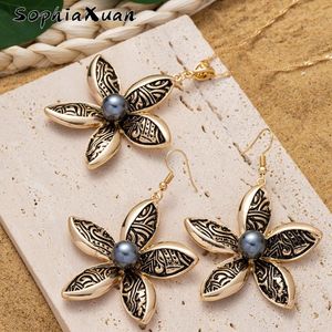 Brincos Colar Sophiaxuan Guam Jewelry Sets Pinging Dangle e Set Wholesale Design Gold Pated Hawaiian Flower for Women