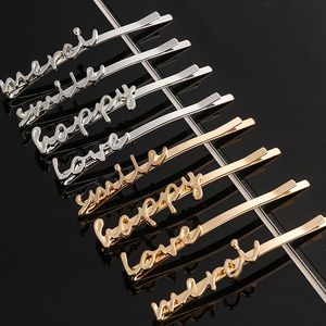 Silver Gold Letter Smile Love Happy Hair Clip Hairdress Barrettes Clips Bobby Pin for women Children Fashion jewelry will and sandy