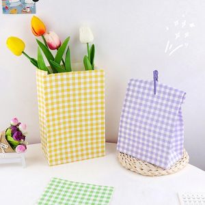 Gift Wrap 5PCS Color Plaid Paper Bags Packing Bag Candy Sundries Storage For Store Clothes Wedding Christmas Party Favor