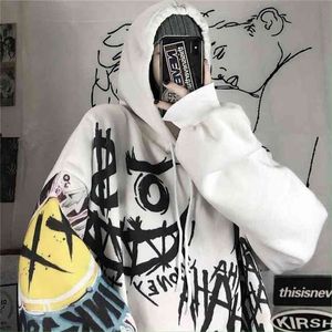 Qweek goth harajuku hoodie punk anime oversized sweatshirt graffiti hoodies kvinnor tecknad tryck hoodie streetwear kvinnor 210909