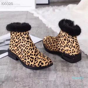 Moda Leopard / Preto Hiar Hiar Fur Trim Botas Short