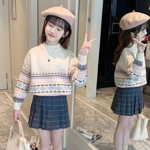 Dziewczyny Sweter Kids Coat Outwear 2021 O Neck Plus Velvet Zagęścić Ciepłe Zimowe Jesień Dziewiarskie Topy Bawełna Odzież dziecięca Y1024