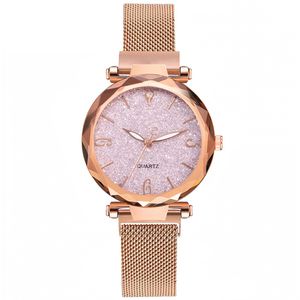 Rose Gold Women Watch Magnetic Starry Sky Lady Wrist Watch Mesh Women colour two