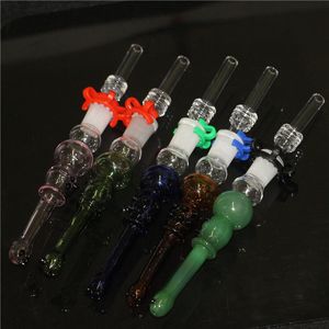 Narghilè Mini Glass Nettar Pipe Concentrato Dab Kit di nettari di paglia con punta in acciaio inossidabile Punte al quarzo per unghie rovesciate Oil Rigs Bong