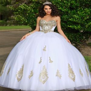 Cinderalla White Quinceanera Sukienki ze złotą koronką Prom 2021 Gorset Kobiety Robe de Soirée Mariage Formalne Vestidos 15 ANOS ABITI DA CERIMONIA