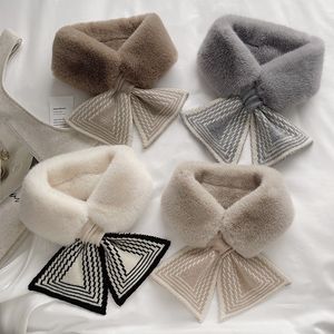 Women's Autumn And Winter Ins Plush Scarf Artificial Rabbit Fur Collar Striped Thickened Warmth Neck Fur Collar