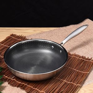 304 Stainless Steel Frying Pan 3-layer Temperature Non-stick Egg Steak Frying Pan Gas Induction Cooker Kitchen Tools Universal 210319