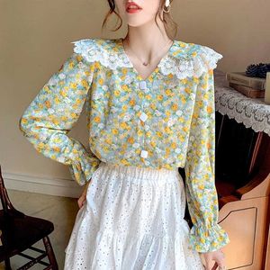 French Doll Collar Floral Blouse Spring Puff Sleeve Women Designer Vintage Shirts Casual Lady Clothing Ladies Party Top 210604