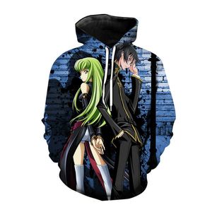 CÓDIGO GASS 3D Imprimir Hoodies Anime Harajuku Suéter Homens Moda Moda Oversized Hoodie Hip Hop Pullover Unisex Hoody Tops Casaco Y0804