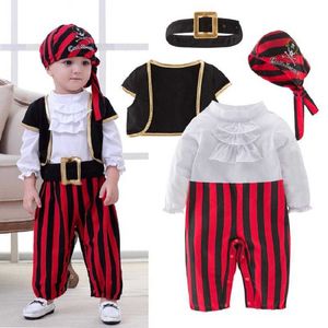 Piratkapten Cosplay Costume Baby Romper Boys Bodysuits Julklapp Kläder Halloween kostymer Barnbarn Jumpsuits Q0910
