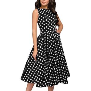 Casual Dresses Women Midi Dress Elegant Dot Print Sleeveless Vintage Zip Flare Retro Knee Length Summer Clothes For Jurk