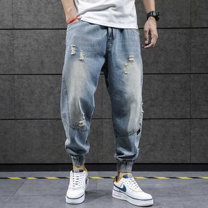 2021 New Hip Hop Harem Jeans Calças Homens Solto Corredores Denim Casual Sweatpants Coréia tornozelo Calças Calças Y0927