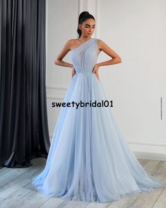 2021 Aラインワンショルダーフォーマルイブニングドレスエレガントなアップリケ有名人Prom Gowns Party Wear