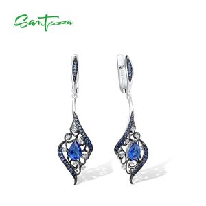 Wholesale silver earrings for sale - Group buy SANTUZZA Silver Earrings For Women Sterling Sparkling Blue White Cubic Zirconia Elegant Dangling Fine Jewelry