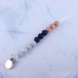 New INS Baby Wood Bead Pacifier Chain Clips with Cover Foreign Trade Hot Hand Made Natural Infant Baby Gracious Pacifier Holder 904 V2