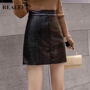 Autumn Winter Chic Black PU Leather Sexy Wrap Short Women's Skirts High Waist Sheath A-Line Mini Female 210428