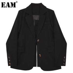 [EAM] Женщины черный щелочный карманный карманный асимметричный Blazer Щит с длинным рукавом Свободная подходящая куртка мода весна осенью 1dd6905 21512
