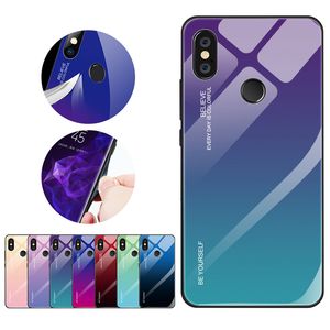 Gradient Färgglasfodral för Xiaomi MI 8 A2 Lite A1 6X 5X RedMi Not 6 7 5 Pro Silicone Plus 6a