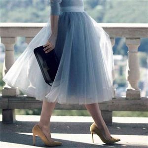 5 Layers 60cm Princess Midi Tulle Skirt Pleated Dance Tutu Skirts Womens Lolita Petticoat Jupe Saia faldas Party Puffy 210619