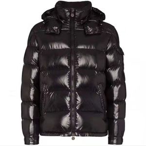 Herren Daunenjacke aus gestepptem Nylon mit Reißverschlusstaschen, schwarze Parkas, Designer-Mantel mit abnehmbarer Kapuze und warmem Wintermantel für Herren