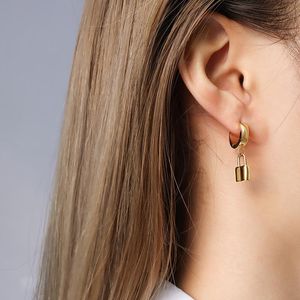 Hoop & Huggie 2021 Jewelry Korean Style Small Lock Earrings For Women Men Fashion Gold Color Stainless Steel Eardrop Christmas Gift