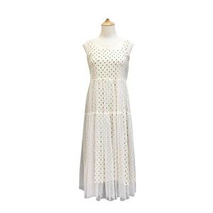 PERHAPS U Black White Polka Dot Tank O Neck Sleeveless Mesh Elegant Corean Midi Dress Summer Party Two Pieces D0799 210529