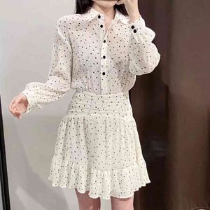 Mode polka dots draped mini dress kvinnor sommar lapel långärmad kvinnlig klänningar vestido feminino 210430
