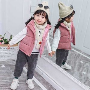 Barnvästar Flickor Boys Baby Corduroy Jackor Barn Tjockerad Ytterkläder Bomull Varm Waistcoat Höst Vinterrock Topp Kläder 211203