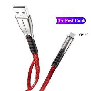 Typ C Kabel 3A Snabb Laddning Zinc Alloy USB C Kabel för S10 Xiaomi Micro USB-kabel för tablett Android Telefon Data Laddarkabel