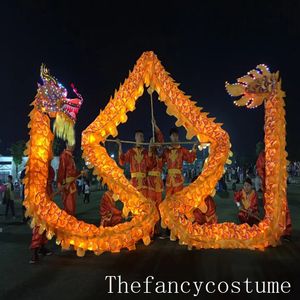 4 m 4 Schüler DRACHENTANZ Bühnenbekleidung LED-Lichter Seidenstoff Frühlingstag ORIGINAL Chinesisches Volksfest Bekleidung Requisite Feierkostüm