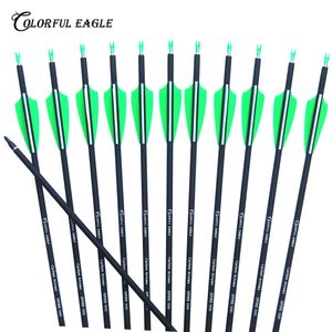 28" 30" 31" Spine 500 Mixed Carbon Arrow Hunting Archery 3" Green White Plastic Vane OD 7.6MM for Recurve Compound Bows