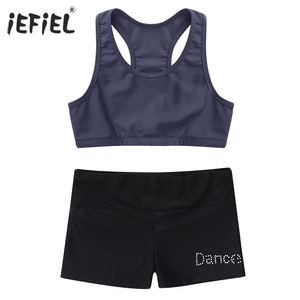 Kızlar Kırpma Altları Tops Set Bale Jimnastik Egzersiz Spor Çocuk Giysileri Set Yaz Rahat Moda Tankini Atletik Kıyafet 210326