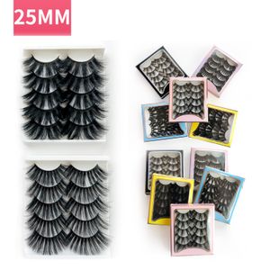 25mm mink falska ögonfransar 5 par med butikslåda naturligt långt tjockt handgjorda hårförlängningar full strip skönhet för ögonsmink