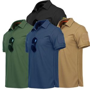 Mens Military Outdoor Tactical T-shirts Snabb torr sommar T-shirt Kortärmad Lapelskjorta Arméträning Toppar Tee Herrkläder 210706