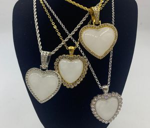 Сублимация пустой кристалл в форме сердца кулон ожерелье ювелирные изделия теплопередача Diy расходные материалы