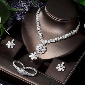 Earrings & Necklace HIBRIDE Flower Design Big 4pcs Jewelry Sets For Women Bridal Cubic Zirconia Set Dubai Nigeria Wedding Accessories N-850