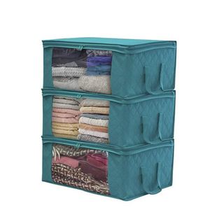 3 Stück Decke Aufbewahrungstasche Organizer Tröster Kleidung Behälter faltbare Taschen Schrank für Spielzeug Kleidung Quilt Box blau grau beige Farben