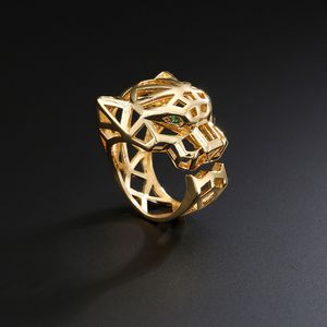 18 Karat vergoldeter Leoparden-offener Ring im Hip-Hop-Stil, Tier-Fingerringe für Geschenk, Party, Modeschmuck, Accessoires