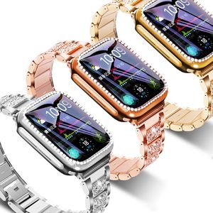 Diamond watch Cases + Bling strap for Apple Watch band 40mm 44mm 41mm 45mm 38mm 42mm Diamonds Metal bracelet iWatch series 1 2 3 4 5 6 se 7 watchband