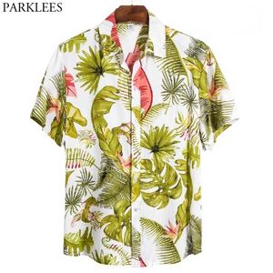 Camicia da spiaggia hawaiana verde Camicia da uomo a maniche corte moda uomo Camicie tropicali Aloha Casual Vacanze Chemise Homme 210522