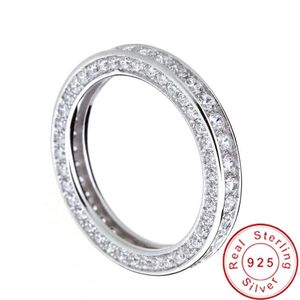 Sonsuzluk 3 Row Lab Diamond Cz Yüzük 925 STERLING Gümüş Nişan Alyans Kadınlar Gelin Güzel Partisi Takı Hediye Kümesi