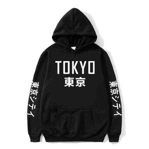 Mäns Harajuku Sweatshirts Japan Tokyo City Print Toodies Kvinnor Casual Hoodies Hip Hop Pullover Vinter Fleece Plus Storlekskläder H1227