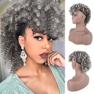 Nowy Srebrny Szary Szydełka Warkocze Kręcone Ponytail Human Hairpiece Kobiety Ponytails Przedłużenie Szary Pony Tail Włosy Kawałek 120g 140g African American Fryzura