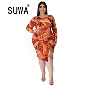 Wholesale Plus Size Clothes Tie Dye Sheath Midi Dresses For Women Evening Party And Wedding Gowns Long Sleeve Lady 210525