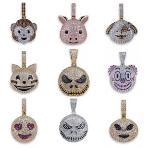 Jinao Personlighet Iced Out Cubic Zirco Devil Pig Dog Monkey Heart Smile Pendant Halsband Hip Hop Smycken för gåvor X0707