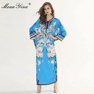 Fashion Designer Runway dress Spring Summer Women Dress Batwing Sleeve Print Plus Size Loose Maxi Dresses 210524
