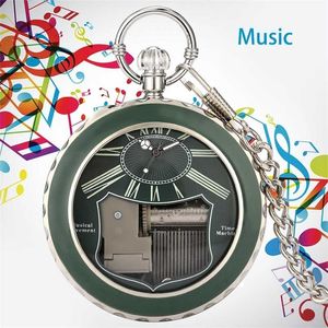 Transparente Glas-Taschenuhr mit Musikfunktion, Schwanensee, Melodie, Musik, antiker Anhänger, Zeitmesser, Vintage-Quarz, Geschenk 211013